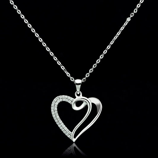 TS035 - Rhodium 925 Sterling Silver Necklace with AAA Grade CZ in Clear-0