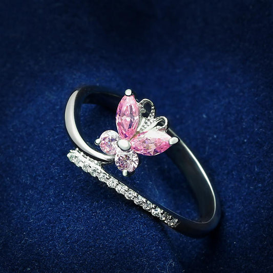 TS042 - Rhodium 925 Sterling Silver Ring with AAA Grade CZ in Light Rose-0