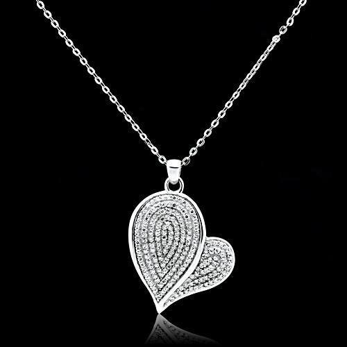 TS048 - Rhodium 925 Sterling Silver Chain Pendant with AAA Grade CZ in Clear-0