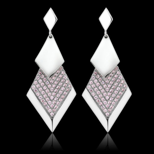 TS053 - Rhodium 925 Sterling Silver Earrings with AAA Grade CZ in Rose-0