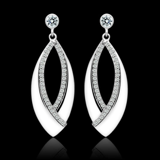 TS054 - Rhodium 925 Sterling Silver Earrings with AAA Grade CZ in Clear-0
