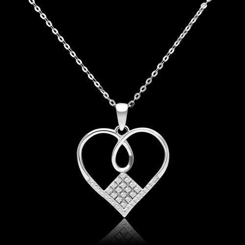 TS062 - Rhodium 925 Sterling Silver Necklace with AAA Grade CZ in Clear-0