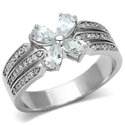 TS092 - Rhodium 925 Sterling Silver Ring with AAA Grade CZ in Clear-4