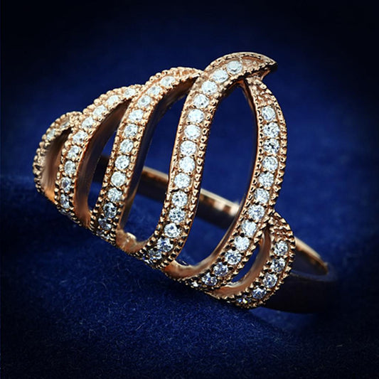 TS096 - Rose Gold 925 Sterling Silver Ring with AAA Grade CZ in Clear-0