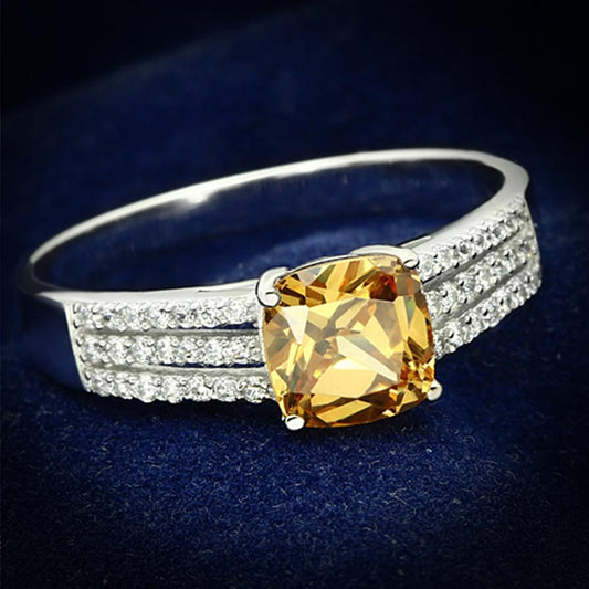 TS099 - Rhodium 925 Sterling Silver Ring with AAA Grade CZ in Champagne-0