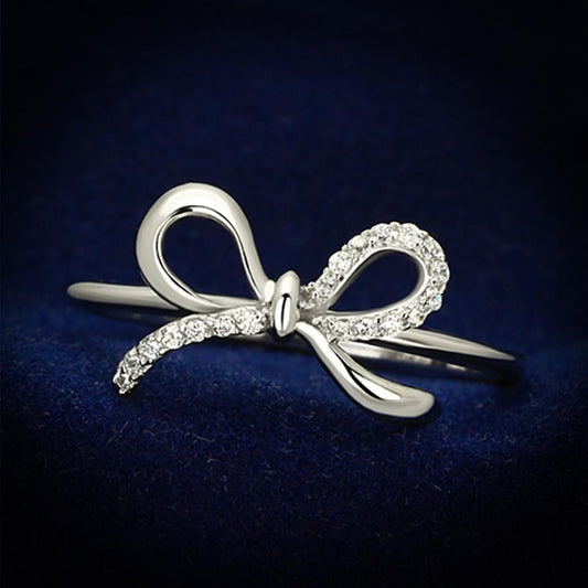 TS109 - Rhodium 925 Sterling Silver Ring with AAA Grade CZ in Clear-0
