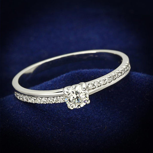 TS112 - Rhodium 925 Sterling Silver Ring with AAA Grade CZ in Clear-0