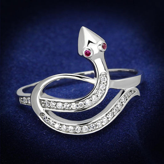TS123 - Rhodium 925 Sterling Silver Ring with AAA Grade CZ in Ruby-0