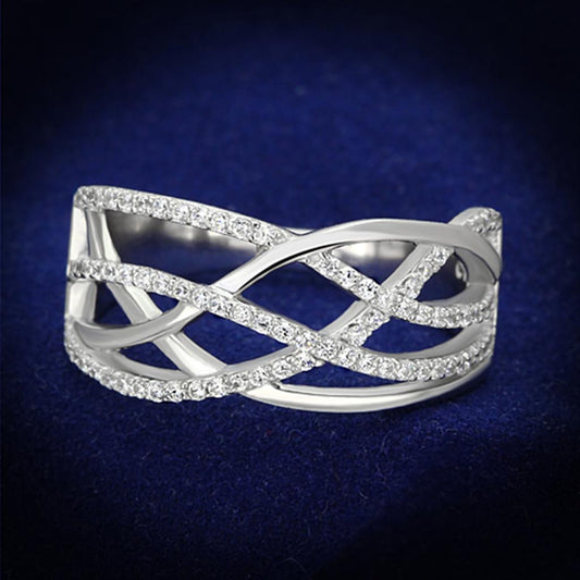 TS134 - Rhodium 925 Sterling Silver Ring with AAA Grade CZ in Clear-0