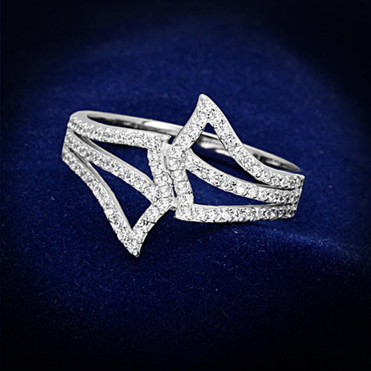 TS152 - Rhodium 925 Sterling Silver Ring with AAA Grade CZ in Clear-0
