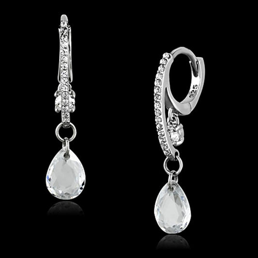 TS159 - Rhodium 925 Sterling Silver Earrings with AAA Grade CZ in Clear-0