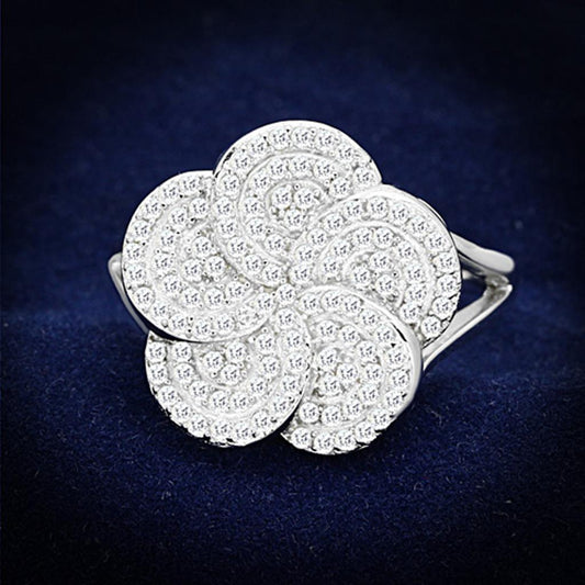 TS171 - Rhodium 925 Sterling Silver Ring with AAA Grade CZ in Clear-0