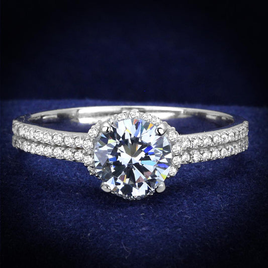 TS197 - Rhodium 925 Sterling Silver Ring with AAA Grade CZ in Clear-0