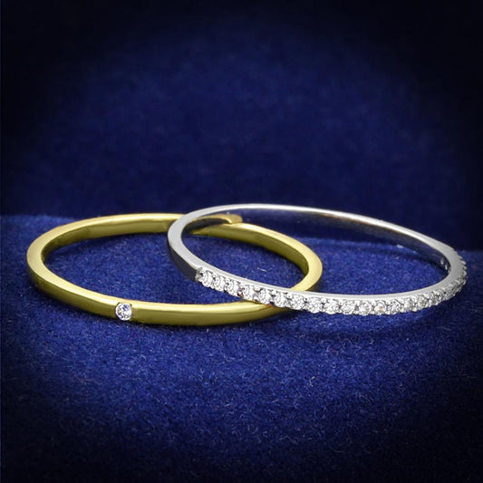 TS207 - Gold+Rhodium 925 Sterling Silver Ring with AAA Grade CZ in Clear-0