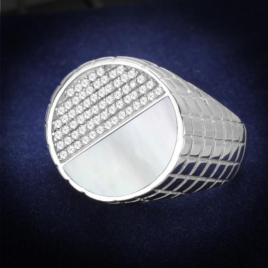 TS233 - Rhodium 925 Sterling Silver Ring with Precious Stone Conch in Aurora Borealis (Rainbow Effect)-0