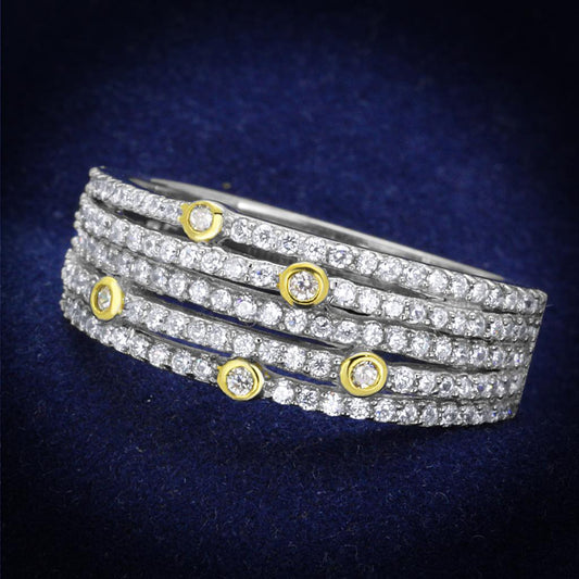 TS251 - Reverse Two-Tone 925 Sterling Silver Ring with AAA Grade CZ in Clear-0