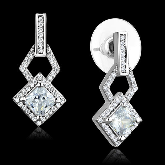 TS291 - Rhodium 925 Sterling Silver Earrings with AAA Grade CZ in Clear-0