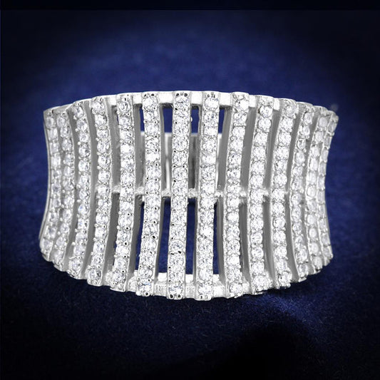 TS302 - Rhodium 925 Sterling Silver Ring with AAA Grade CZ in Clear-0