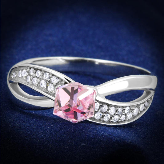 TS313 - Rhodium 925 Sterling Silver Ring with Top Grade Crystal in Light Rose-0