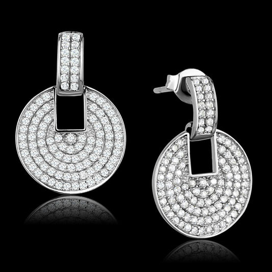 TS323 - Rhodium 925 Sterling Silver Earrings with AAA Grade CZ in Clear-0