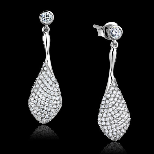 TS324 - Rhodium 925 Sterling Silver Earrings with AAA Grade CZ in Clear-0