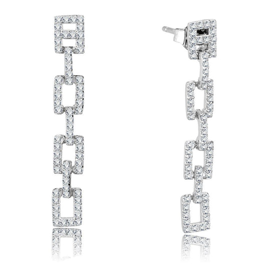 TS326 - Rhodium 925 Sterling Silver Earrings with AAA Grade CZ in Clear-0