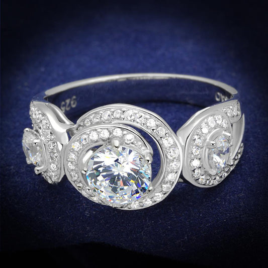 TS332 - Rhodium 925 Sterling Silver Ring with AAA Grade CZ in Clear-0