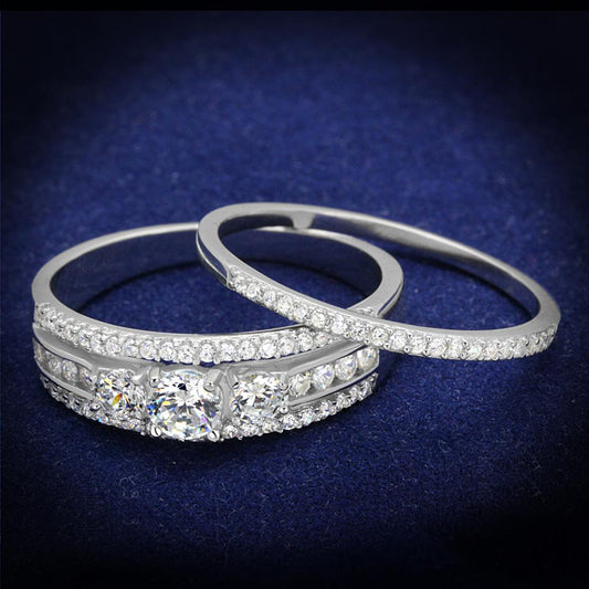 TS333 - Rhodium 925 Sterling Silver Ring with AAA Grade CZ in Clear-0