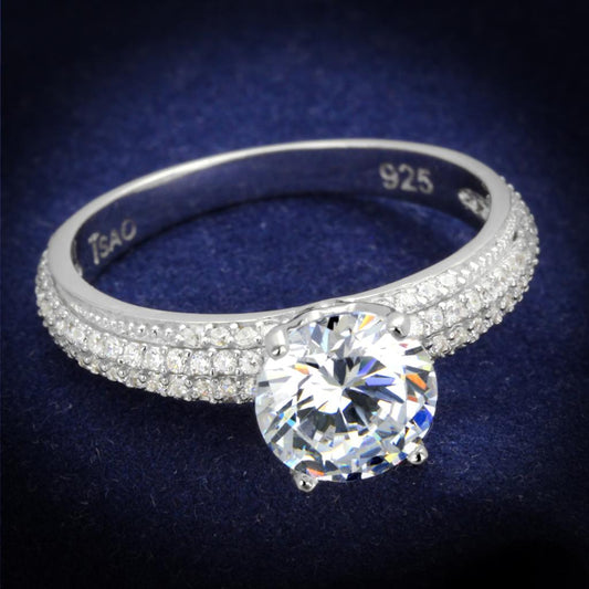 TS338 - Rhodium 925 Sterling Silver Ring with AAA Grade CZ in Clear-0