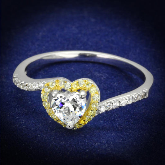 TS339 - Reverse Two-Tone 925 Sterling Silver Ring with AAA Grade CZ in Clear-0