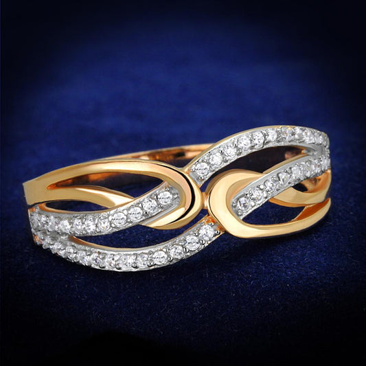 TS361 - Rose Gold + Rhodium 925 Sterling Silver Ring with AAA Grade CZ in Clear-0