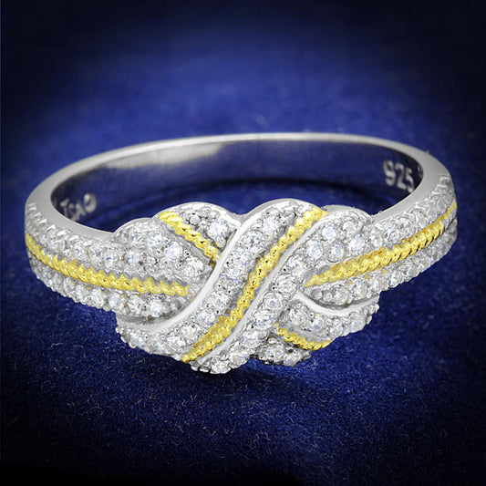 TS370 - Reverse Two-Tone 925 Sterling Silver Ring with AAA Grade CZ in Clear-0