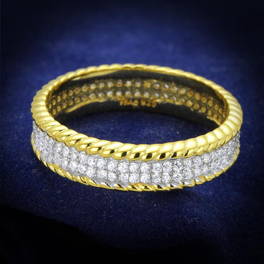 TS371 - Gold+Rhodium 925 Sterling Silver Ring with AAA Grade CZ in Clear-0