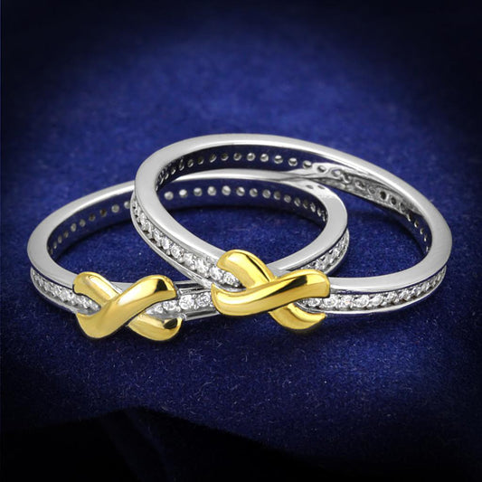 TS374 - Reverse Two-Tone 925 Sterling Silver Ring with AAA Grade CZ in Clear-0