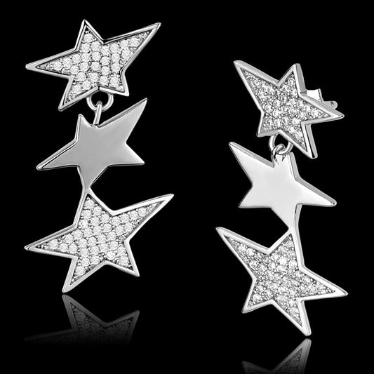 TS381 - Rhodium 925 Sterling Silver Earrings with AAA Grade CZ in Clear-0