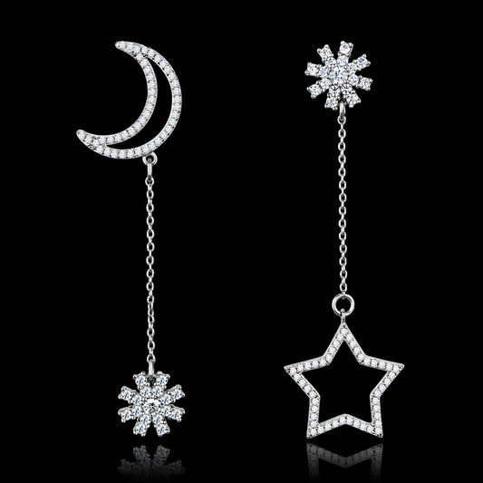 TS437 - Rhodium 925 Sterling Silver Earrings with AAA Grade CZ in Clear-0