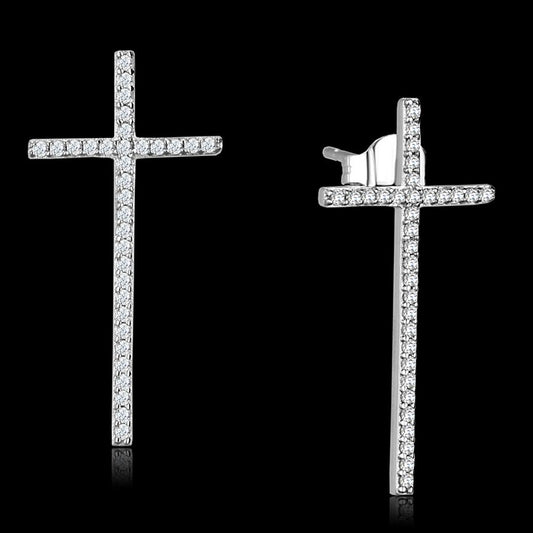 TS440 - Rhodium 925 Sterling Silver Earrings with AAA Grade CZ in Clear-0