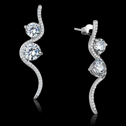 TS441 - Rhodium 925 Sterling Silver Earrings with AAA Grade CZ in Clear-0