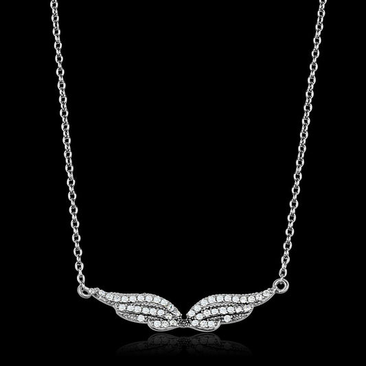 TS448 - Rhodium 925 Sterling Silver Chain Pendant with AAA Grade CZ in Clear-0