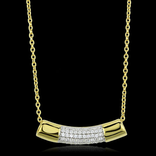 TS452 - Gold+Rhodium 925 Sterling Silver Chain Pendant with AAA Grade CZ in Clear-0