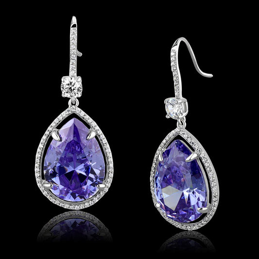 TS477 - Rhodium 925 Sterling Silver Earrings with AAA Grade CZ in Light Amethyst-0