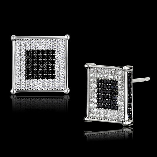 TS481 - Rhodium + Ruthenium 925 Sterling Silver Earrings with AAA Grade CZ in Black Diamond-0