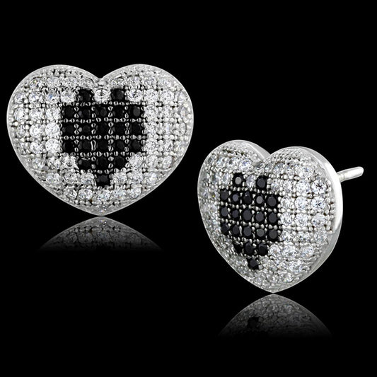 TS483 - Rhodium + Ruthenium 925 Sterling Silver Earrings with AAA Grade CZ in Black Diamond-0