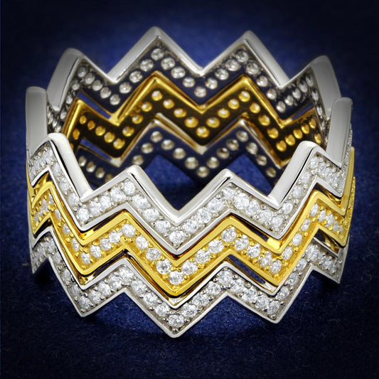 TS492 - Gold+Rhodium 925 Sterling Silver Ring with AAA Grade CZ in Clear-0