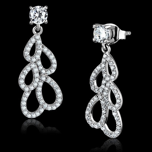 TS496 - Rhodium 925 Sterling Silver Earrings with AAA Grade CZ in Clear-0