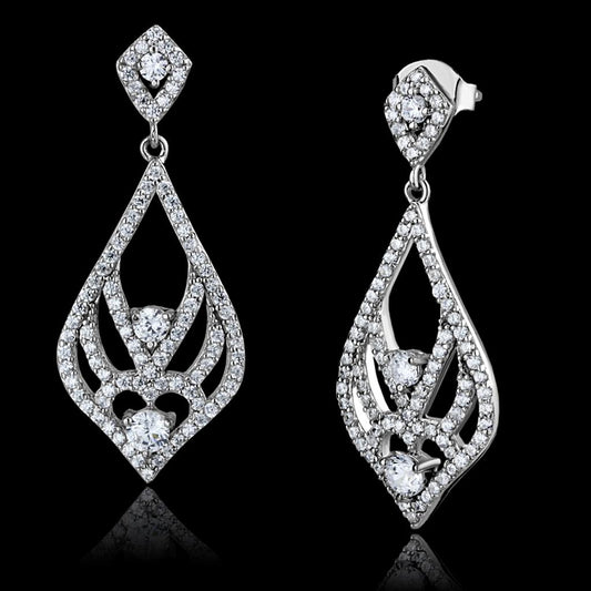 TS497 - Rhodium 925 Sterling Silver Earrings with AAA Grade CZ in Clear-0