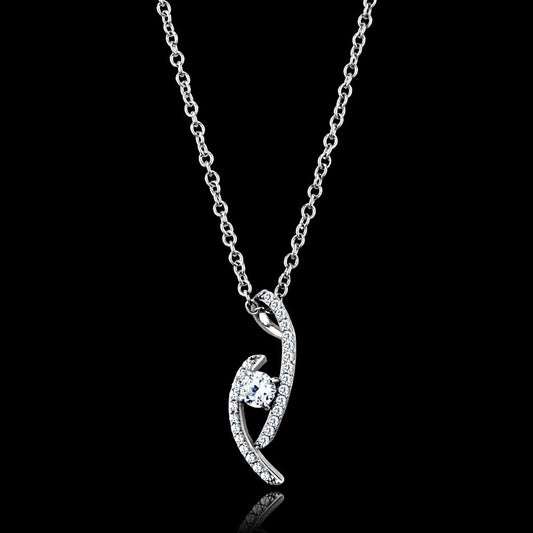 TS515 - Rhodium 925 Sterling Silver Necklace with AAA Grade CZ in Clear-0