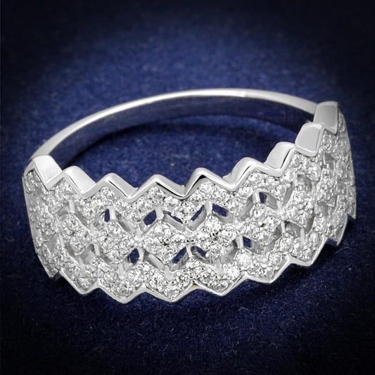 TS517 - Rhodium 925 Sterling Silver Ring with AAA Grade CZ in Clear-0