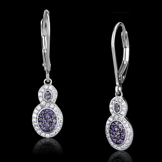 TS532 - Rhodium + Ruthenium 925 Sterling Silver Earrings with AAA Grade CZ in Amethyst-0