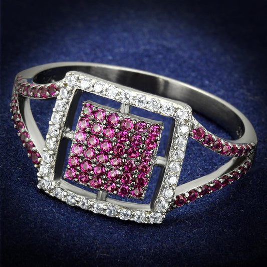 TS533 - Rhodium + Ruthenium 925 Sterling Silver Ring with AAA Grade CZ in Ruby-0